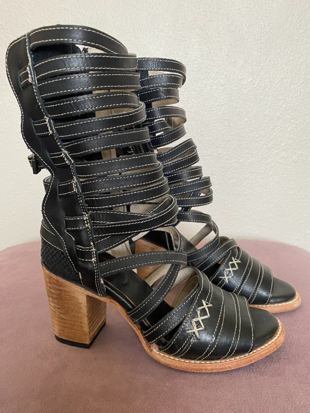 Freebird Makayla Black Strappy Heeled Gladiator Sandal - Size 8